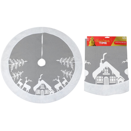 Mata Pod Choinkę Okrągła Dywanik Bożonarodzeniowy W Renifery Szary 90 cm