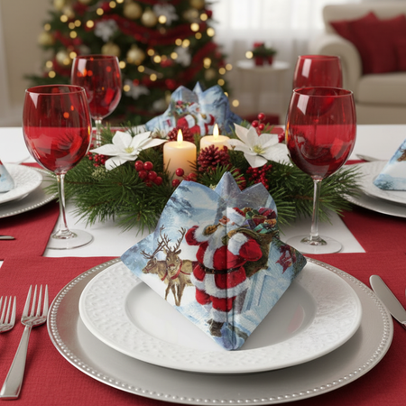 Serwetki Papierowe Świąteczne Na Boże Narodzenie Mikołaj 33x33 cm 20 szt.