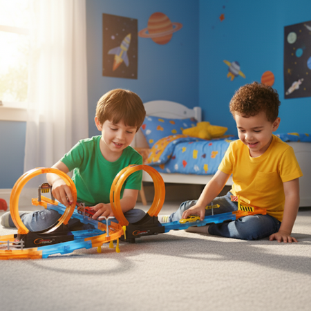 Tor Wyścigowy Samochodowy Pull Back Dla Dzieci 320 cm + 2 Samochody