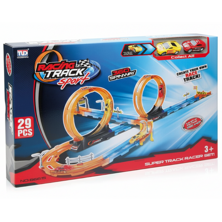 Tor Wyścigowy Samochodowy Pull Back Dla Dzieci 320 cm + 2 Samochody