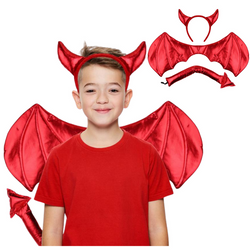 Zestaw Strój Czerwony Diabełek Opaska + Skrzydła + Ogon Na Hallowen