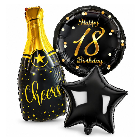 Balony Foliowe Na 18 Urodziny Zestaw Szampan Gwiazda Happy Birthday 3 szt.