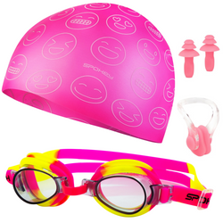 Zestaw Pływacki Do Pływania Na Basen Okularki ANTI-FOG + Czepek EMOJI + Zatyczki Do Wody
