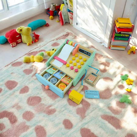 MERKAN Drewniana Kasa Fiskalna Sklepowa Dla Dzieci Zabawka Edukacyjna + Akcesoria