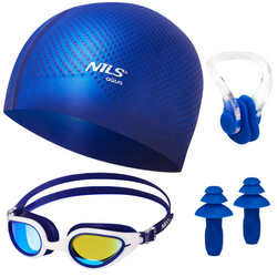 Zestaw Pływacki Na Basen 3w1 Okularki + Czepek + Zatyczki NILS