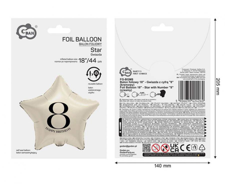 Balony Foliowe Na 80 Urodziny Przyjęcie Imprezę Gwiazdy Kremowe GODAN 18"