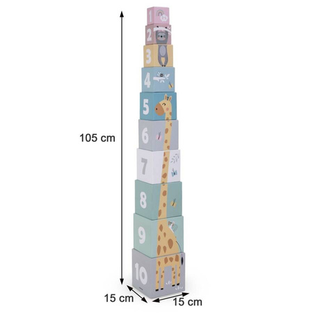 Wieża Piramidka Do Układania Dla Dzieci Zwierzęta i Cyfry 10 Elementów MAMABRUM