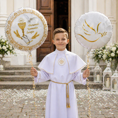 Balony Pierwsza Komunia Święta Kielich Biblia Gołąbek Na Komunię 2 szt. 18"
