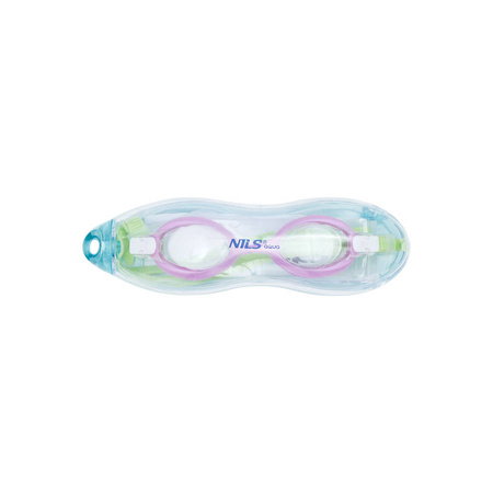 NILS Zestaw Dla Dziecka Zielono-Fioletowe Okularki + Fioletowy Czepek Pływacki