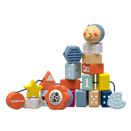 TOP BRIGHT Drewniana Zabawka Edukacyjna Nawlekanie Gąsienicy 18 Klocków