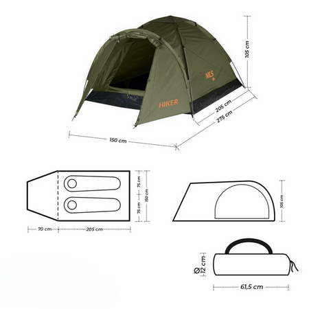 Namiot Turystyczny Kempingowy 2 osobowy Wodoodporny + Pokrowiec Nils Camp