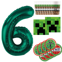 Kubeczki 8 szt + Talerzyki 8 szt + Serwetki Minecraft + Balon Cyfra 6 85 cm