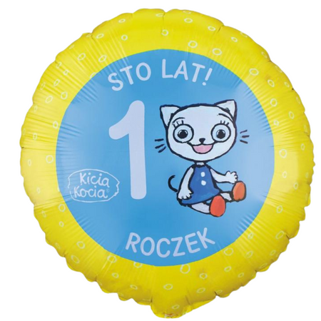 Balony Foliowe Na Roczek Kicia Kocia i Nunuś Na 1 Urodziny Przyjęcie Zestaw