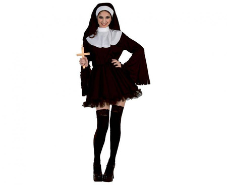 Strój Zalotna Zakonnica Halloween Przebranie Habit Siostra Zakonna + Krzyż