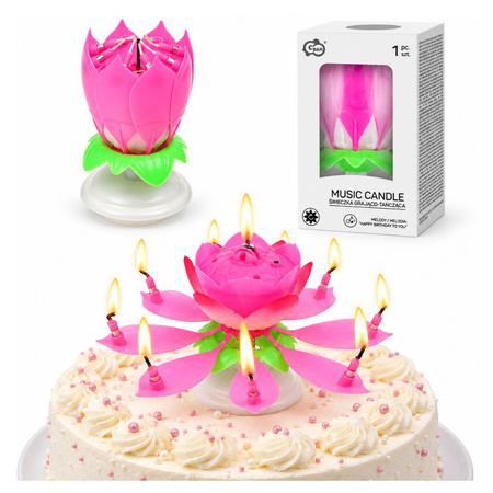 Świeczka Urodzinowa Grająco-Tańcząca Różowa Na Tort Melodia Happy Birthday