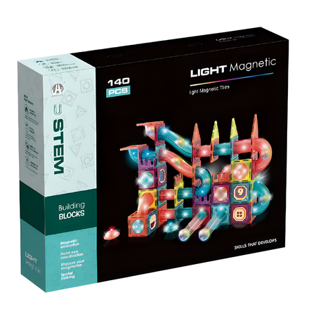 Klocki Magnetyczne Konstrukcyjne Świecący Tor Zestaw Dla Dzieci 140 el.