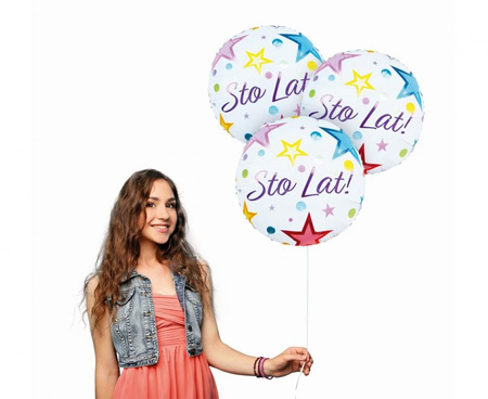Balon Foliowy Dekoracyjny Imprezowy Na Urodziny Sto Lat Okrągły GODAN 18"