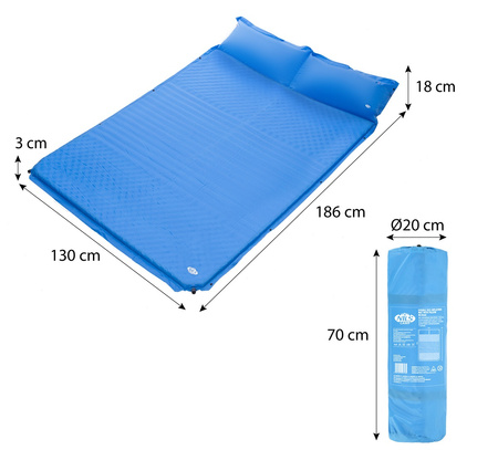 Dwuosobowa Mata Samopompująca Z Poduszką 186x130 cm + Śpiwór Turystyczny Podwójny Pod Namiot 220x150 cm NILS