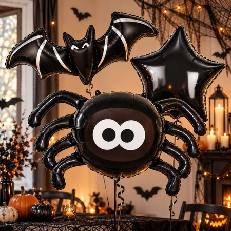 Balony Na Halloween 3 szt. Nietoperz Pająk Gwiazda + Sztuczna Krew 100 ml