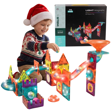 Klocki Magnetyczne Konstrukcyjne ŚwiecącyTor Zestaw Dla Dzieci 75 el. 