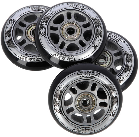 Kółka Do Rolek Kauczukowe 76 mm Zestaw 8 szt. + Łożyska ABEC-9 Czarne NILS