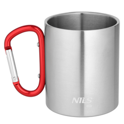 Kubek Turystyczny Stalowy Z Karabińczykiem Podróżny Kempingowy 300 ml NILS