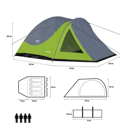 NILS Duży Namiot Turystyczny Czteroosobowy Wodoodporny