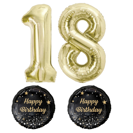 Balony Na 18 Urodziny Szampańskie Duże 85 cm + 2x Balon Happy Birthday 18"