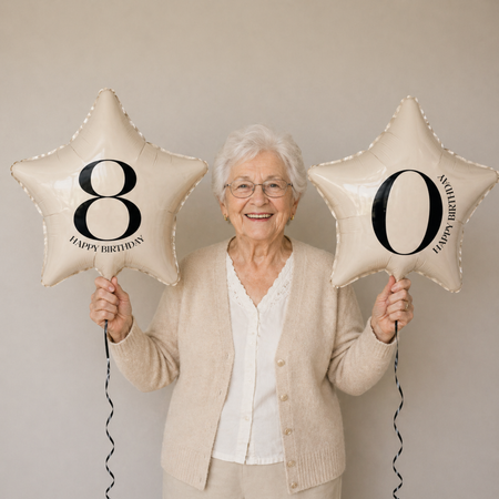 Balony Foliowe Na 80 Urodziny Przyjęcie Imprezę Gwiazdy Kremowe GODAN 18"