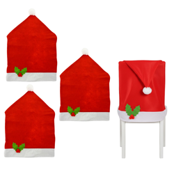 Pokrowiec Świąteczny Na Krzesło Czapka Mikołaja Na Boże Narodzenie 4 szt.