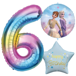 Balony Foliowe Na 6 Urodziny Dla Dziecka Kraina Lodu + Gwiazda + Cyfra 85cm