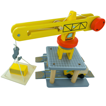 MERKAN Drewniany Plac Budowy Z Dużym Ruchomym Dźwigiem I Pojazdami Żuraw Wieżowy
