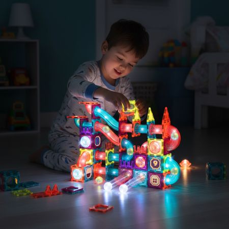 Klocki Magnetyczne Konstrukcyjne Świecący Tor Zestaw Dla Dzieci 140 el.