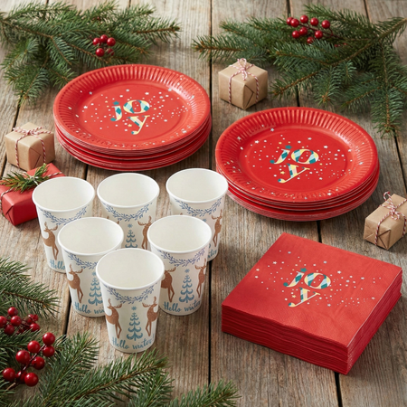 6xKubeczki 250 ml + 6xTalerzyki + 20xSerwetki Zastawa Stołowa Na Święta