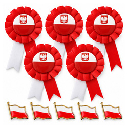 Przypinki Flaga Polski Na 11 Listopada  5 szt. + 5 Kotylionów Narodowych