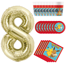 8xKubeczki + 8xTalerzyki +20xSerwetki Pokemon + Balon Foliowy Cyfra 8 85 cm