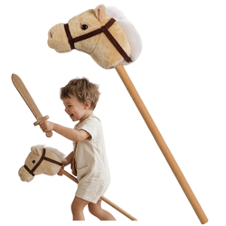 Hobby Horse Konik Na Patyku Kiju Do Skakania Z Grzywą Beżowy MAMABRUM