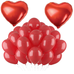 Balony Czerwone 12" - 100 szt. + 2 Balony Serca 18" Na Urodziny Walentynki