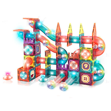 Klocki Magnetyczne Konstrukcyjne Świecący Tor Zestaw Dla Dzieci 140 el.