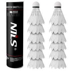 Lotki Do Gry W Badmintona Treningowe Piórkowe Białe NILS Komplet 12 szt.