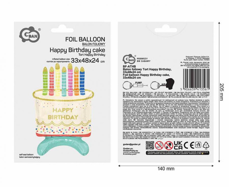 Balon Foliowy Tort Happy Birthday Na Przyjęcie Imprezę Urodziny 33x48x24cm