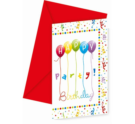 Zaproszenia Na Urodziny Papierowe Z Kopertami Happy Birthday - 6 szt.