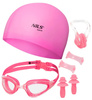 Różowy Zestaw Pływacki Na Basen Czepek + Okulary + Zatyczki Na Nos i Uszy NILS