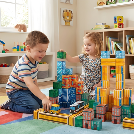 Klocki Magnetyczne Konstrukcyjne Zestaw 140 Elementów Edukacyjne Dla Dzieci