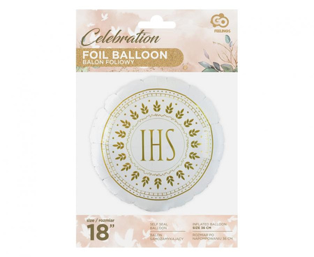 Balon Foliowy Biały Pierwsza Komunia Święta Chrzest  Hostia IHS 18"