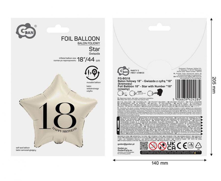 Balon Foliowy Dekoracyjny Ozdobny Imprezowy Gwiazda Na 18 Urodziny 18"