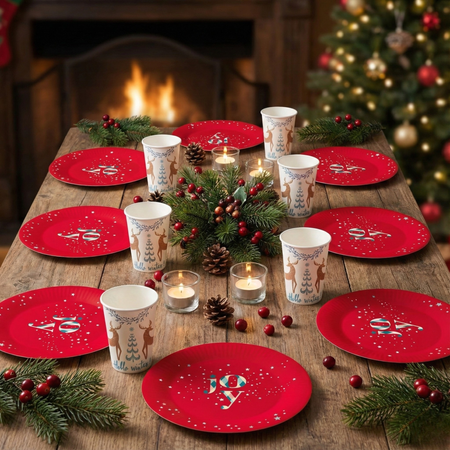 6x Talerzyki 18 cm + 6x Kubeczki 250 ml Papierowe Na Boże Narodzenie GODAN