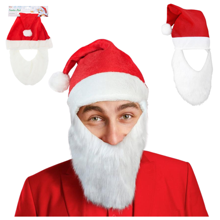 Czapka Świętego Mikołaja Z Brodą Przebranie Kostium Gwiazdora Na Święta