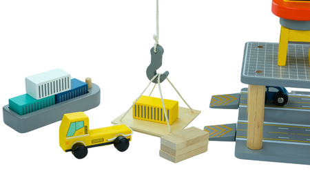 MERKAN Drewniany Plac Budowy Z Dużym Ruchomym Dźwigiem I Pojazdami Żuraw Wieżowy