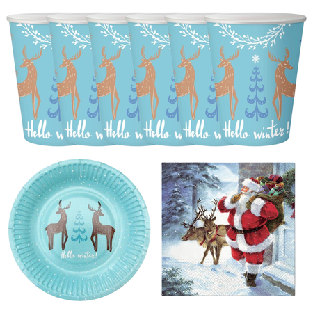 Kubeczki 250 ml + Talerzyki + Serwetki Zastawa Stołowa Na Święta Renifer